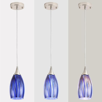GLADFRESIT Deep-Sea Blue Pendant for Kitchen Islands – Handcrafted Elegance with Adjustable Nylon Core and Ceramic Holder, Pack of 1 for Dining Room, Entryway (Bulb Excluded)