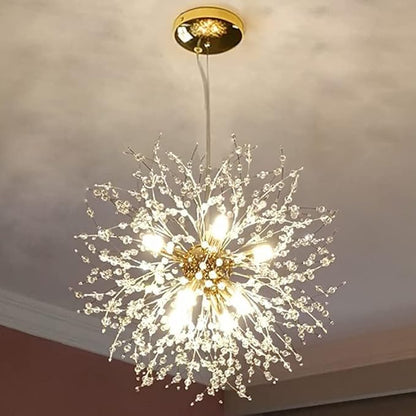 Modern Firework Gold 8 Lights Crystal Chandeliers, Sputnik Dandelion Chandelier Light Fixture Pendant Lighting for Bedroom, Foyer, Hallway, Entryway, Kitchen, Dining Room