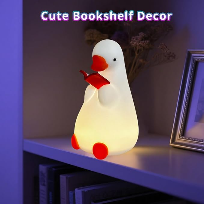 AVEKI Goose Reading Light, Soft Squishy Silicone Duck Night Light for Kids Baby Toddler, Rechargeable LED Touch Lamp for Nursery Kids Room Bedroom Decor, Cute & Funny Gifts for Boys and Girls