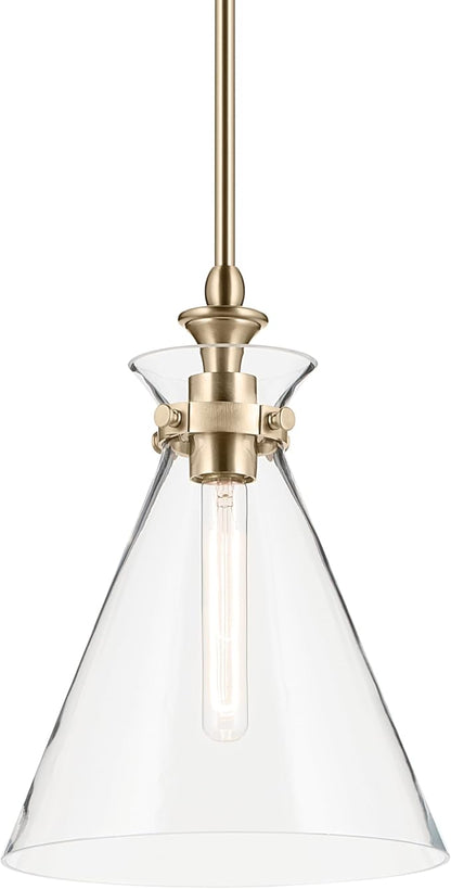 Kichler Laria 1-Light Pendant Light Fixture, Traditional Kitchen Island Hanging Light with Clear Glass in Champagne Bronze, Sloped Ceiling Compatible (14.5" x 10.5"), 52774CPZCLR