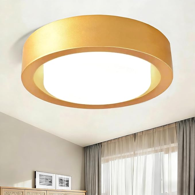 13-Inch Modern Gold Flush Mount Ceiling Light Fixture with White Glass Shade - Ideal for Bedroom, Hallway, Entryway, Living Room, Stairwell, and Kitchen