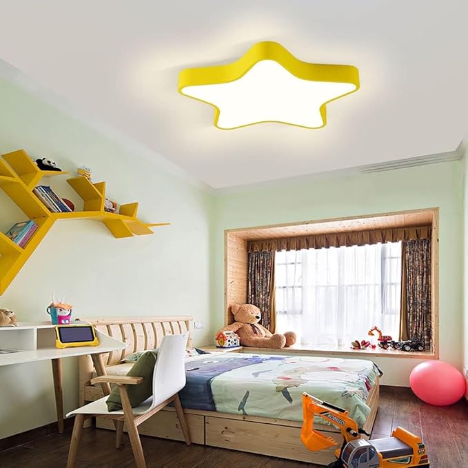 LED Ceiling Light Fixture, Modern Pentagram Recessed Ceiling Lights, 3000K-6000K Dimmable Light, Close to Lighting Flush Mount Living Room Pendant Lamps (Yellow, 12inch)