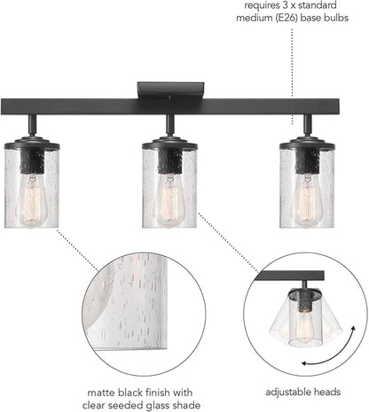 Globe Electric 64000117 24" 3-Light Track Lighting, Matte Black, Seeded Glass, Pivoting Track Heads, Lighting for Kitchen, Bathroom, Bedroom, or Dining Room, Living Room Ceiling Lights, Light Fixture