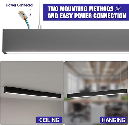 JTT 4FT LED Linear Light, 30W/40W/50W 3CCT 3000K/4000K/5000K CCT Selectable, 6250 LM Linkable Office Shop Light Fixture, ETL Listed Dimmable Architectural LED Suspension Office Lighting Fixture