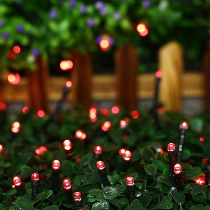 Joomer Solar String Lights, 39FT 100LED Solar Powered Outdoor Fairy Lights, Waterproof 8 Modes Twinkle String Light for Garden Patio Yard Tree Wedding Christmas Decor (Red)