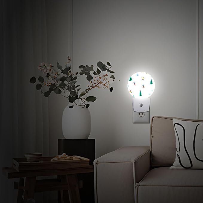 Ski Figures Winter Snow Plug in Night Light Auto Light Round Lamps Energy Saving Gift for Women Men Friends