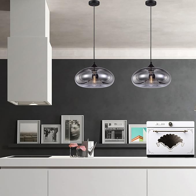 11" Industrial Vintage Colorful Glass Pendant Lighting 1-Light Farmhouse Loft Bar Ceiling Hanging Lamp Kitchen Island Dining Room Bedroom Chandelier (Silver)