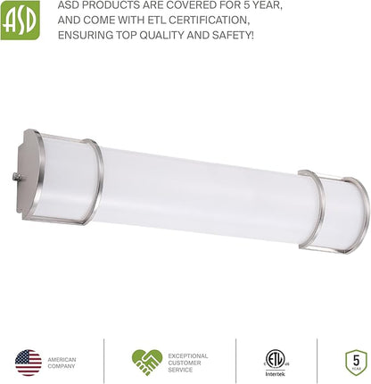 ASD LED 30" Vanity Flush Mount Light Fixture, Linear Bathroom Lighting Bar | 3CCT, Dimmable, Energy Star, ETL Listed | 28W 2425LM 3000-5000K 120V | Long Bath Wall Sconce Over Mirror | Nickel, 4 Pack