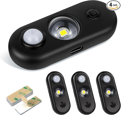 LED Motion Sensor Light Indoor, Black Magnetic Under Cabinet Lighting Daylight White, Dimmable Rechargeable Puck Lights for Closet, Kitchen, Stairs(4 Pack)
