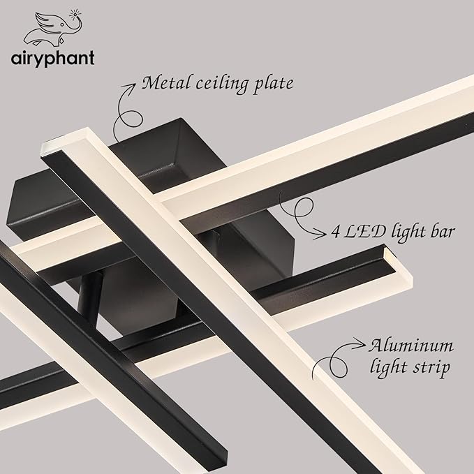 Modern Led Chandelier 4-Lights Semi-Flush Mount Ceiling Lighting Fixture 35.4” Dimmable Remote Control Ceiling Light for Living Room Bedroom Kitchen Foyer 40W