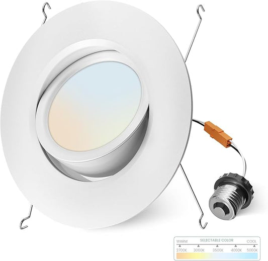 6 Inch Gimbal Led Recessed Lighting Retrofit,4 Retrofit Led Recessed Lighting,5 CCT 2700K-5000K Dimmable 11W 900LM,Compatible with TP24 Connector/E26 Bases,ETL & ES(1 Pack)