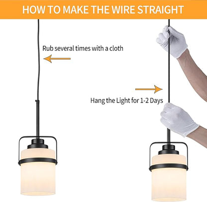Modern Black Pendant Lights Kitchen Island Light, Adjustable Hanging Light Fixture with Milk Glass Shade, Farmhouse Pendant Light for Dining Room Bar Over Sink/Table/Counter, 2 Pack
