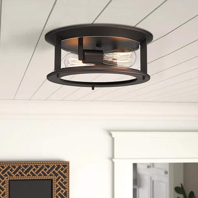 Emliviar Ceiling Light Fixture 12 Inch, Farmhouse Flush Mount Ceiling Light with Clear Glass in Oil Rubbed Bronze Finish, YE19108-F1 ORB