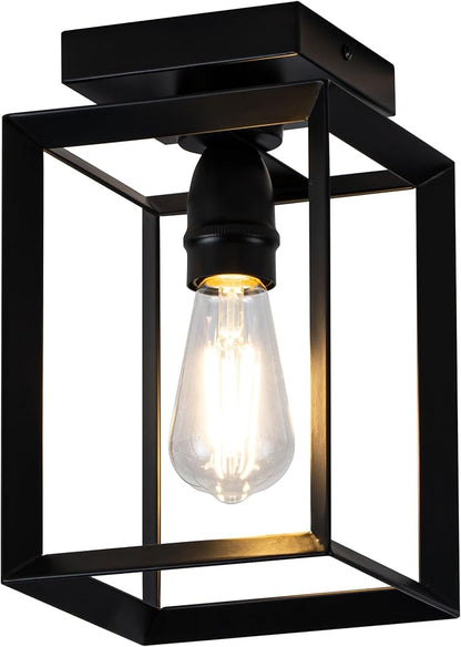 Mayful Flush Mount Ceiling Light Fixture,Black Hallway Light Fixtures Ceiling,Farmhouse Black Metal Frame Light Fixture for Kitchen Island Entryway Porch Foyer Dining Room