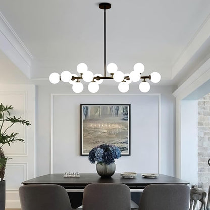 Modern Linear Chandeliers Black 16 Lights Pendant Light Fixtures Bubble Glass Chandelier Mid Century Sputnik Chandelier for Kitchen Island Dining Room