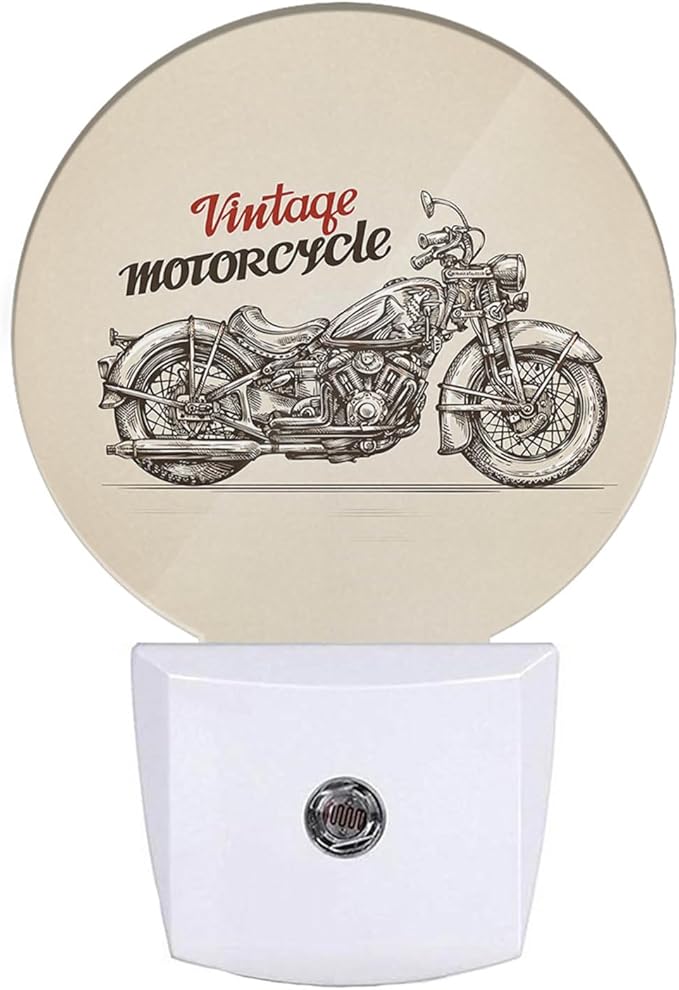 EKOBLA Motorcycle Plug-in Night Light, Vintage Travel Bike LED Nightlight with Dusk to Dawn Sensor for Home