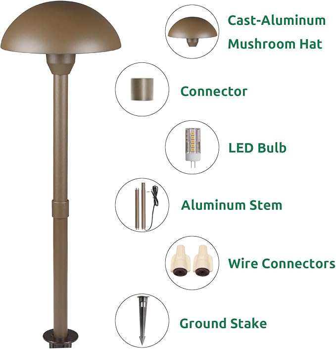 Lumina Lighting® Low Voltage Landscape Lighting Cast-Aluminum Path and Area Light Warm White 3W G4 LED Bulb and ABS Ground Stake Included for Yard Walkway Lawn PAL0107-BZLED4 (Bronze, 4-Pack)