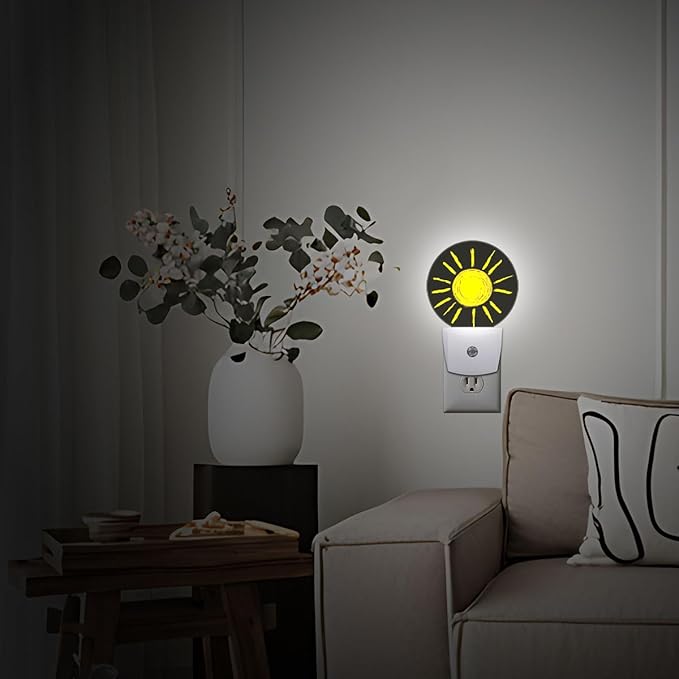 Sun Sunshine Painting Night Light Auto Sensor Led Dusk to Dawn Lamp Home Decor for Men Women