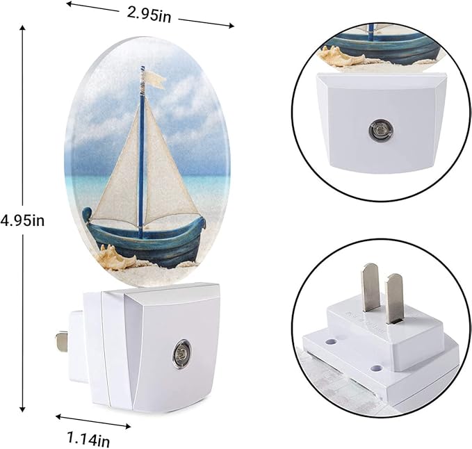 EKOBLA Nautical Boat Plug-in Night Light, Beach Ship Coastal Theme LED Nightlight for Room Decor, 0.5W Sleep Friendly