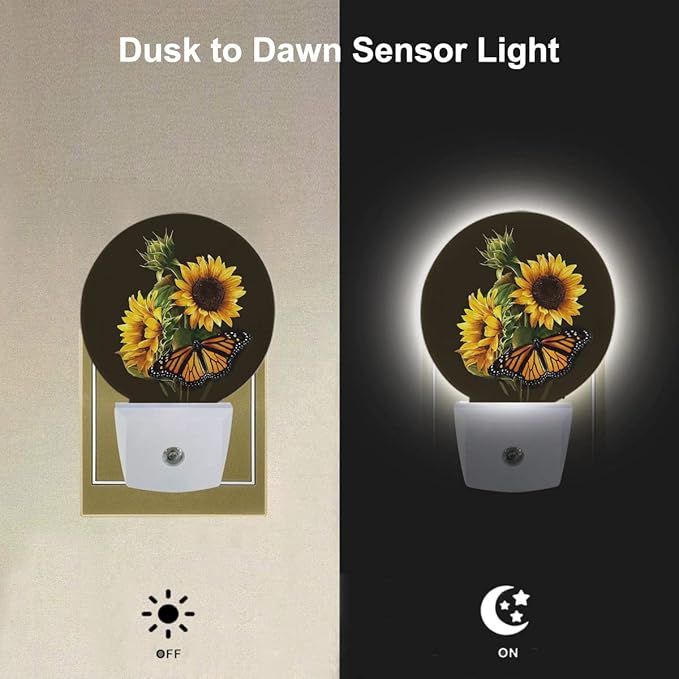 EKOBLA Sunflower & Butterfly Plug-in Night Light, Floral LED Nightlight for Kids & Home Wall Decor
