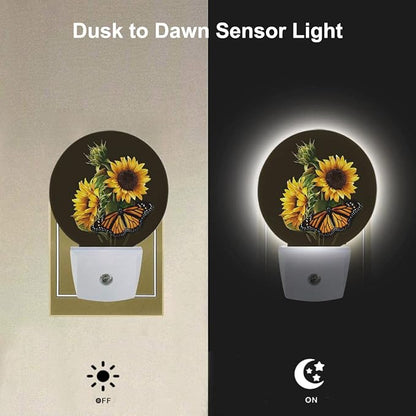 EKOBLA Sunflower & Butterfly Plug-in Night Light, Floral LED Nightlight for Kids & Home Wall Decor