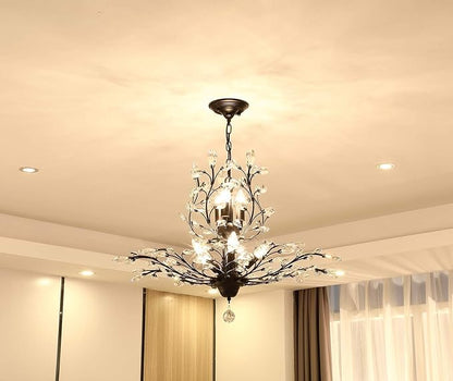 Garwarm 8-Light Vintage K9 Crystal Chandeliers Ceiling Lights Crystal Pendant Lighting Ceiling Light Fixtures Chandeliers Lighting for Living Room Bedroom Restaurant Porch Chandelier(Black)