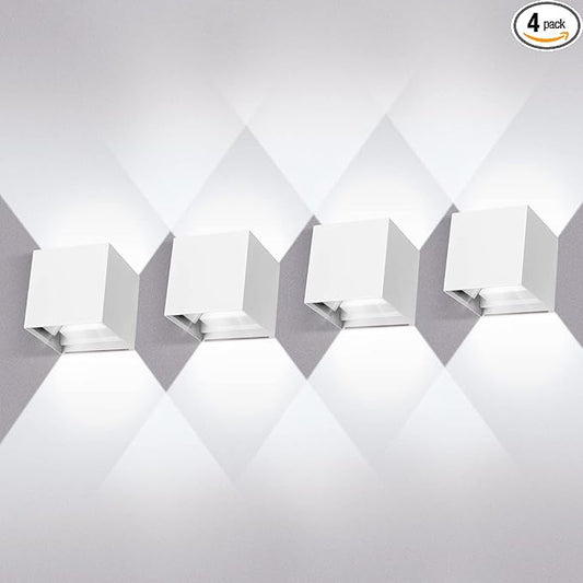 Juyace 20W LED Outdoor Wall Sconce Light 2000lm 6000K White Modern Exterior Fixture Up Down Angle-Adjustable with US Mount Plate Aluminum for Front Porch Patio House Garage Door 4 Pack