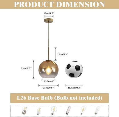 KCO Lighting 1-Light Modern Glass Pendant Lights Large Gold Globe Pendant Light Mid Century Single Pendant Light Kitchen Island Dining Room Lighting Fixtures Ceiling Hanging