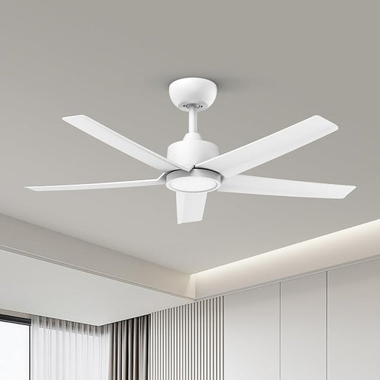 ocioc 44" Ceiling Fans with Lights,White Ceiling Fan with Light and Remote,Reversible Airflow,6 Speeds,Timer,Dimmable,Modern Ceiling Fan for Bedroom,Patios Indoor/Covered Outdoor Use