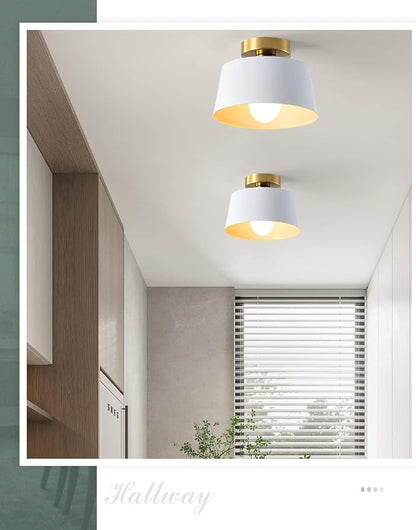 Ceiling Light Fixture, Hallway Ceiling Light with Gold Plate and White Shade, Modern Simple Style Porch Light Fixtures Semi Flush Mount (3 Pack White)