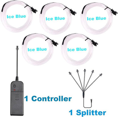 EL Wire 5in1 Portable Neon Rope Lights Strip Wearable Battery Pack Body Lights-360°Illumination Super Bright Cuttable DIY Halloween Christmas Festival Party Game Room Cosplay Costume(Ice Blue 1M)