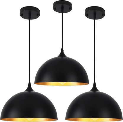 3 Pack Black Pendant Lights Kitchen Island 11.8" Modern Dome Pendant Light Fixtures Farmhouse Hanging Ceiling Light Fixture for Dining Room Foyer Hallway Bar Cafe Sink