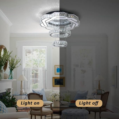 22.5" Crystal Chandeliers Living Room Modern Chandelier Crystal Ceiling Light LED 2 Rings Pendant Light Flush Mount Chandelier for Bedroom Dining Room Entryway (Cool White)