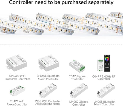 BTF-LIGHTING RGBW LED Strip Lights,UL Listed,5050 4 Colors in 1 RGB + 2700K-3000K Warm White,24V DC,16.4ft/5m 60LEDs/m 12mm White PCB, IP30 for Home Decoration(No Adapter or Controller)