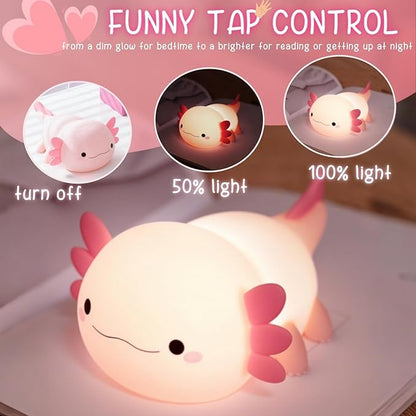 YR YRHH-PET Axolotl Lamp Kid Cute Night Light, Rechargeable Squishy Axolotl Gifts for Girls, Mother, Baby Touch Nightlight, Dimmable Silicone LED Animal Toy, Bedside Pink Lamp, Nursery Kawaii Décor