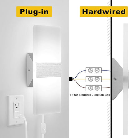 GOODATE 4 Pack Plug in Wall Sconces with Remote Control, Dimmable, Adjustable 3000K-6500K Colors, Silver 12W Acrylic LED Plug in Wall Light, Wall Lamps for Bedroom Living Room Hallway Stair