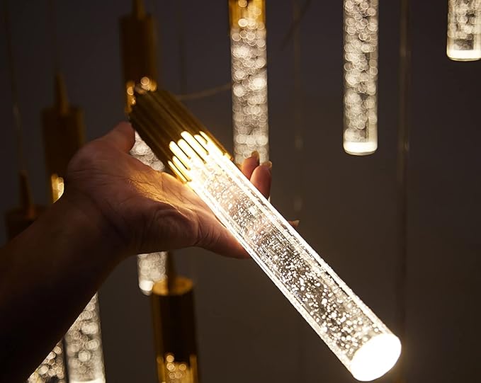 Flashing God Modern Crystal Chandelier Dimmable LED Silver Ceiling Light Crystal Bubble Pendant Lights High Ceiling Chandelier for Living Room Lobby Staircase Chandeliers LED Dimmable 2700K-6000K