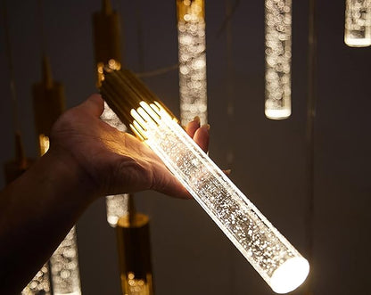 Flashing God Modern Crystal Chandelier Dimmable LED Silver Ceiling Light Crystal Bubble Pendant Lights High Ceiling Chandelier for Living Room Lobby Staircase Chandeliers LED Dimmable 2700K-6000K