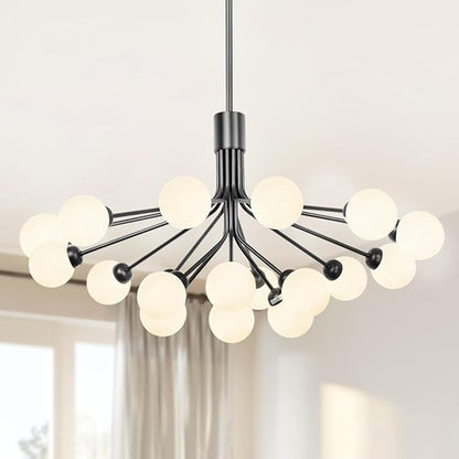 Depuley Glass Ball Sputnik Chandelier: 18-Light Modern Mid Century Black Chandelier for Dining Room - Bubble Globe Chandelier Light Fixture Height Adjustable for Kitchen Over Table (Included G9 Bulbs)