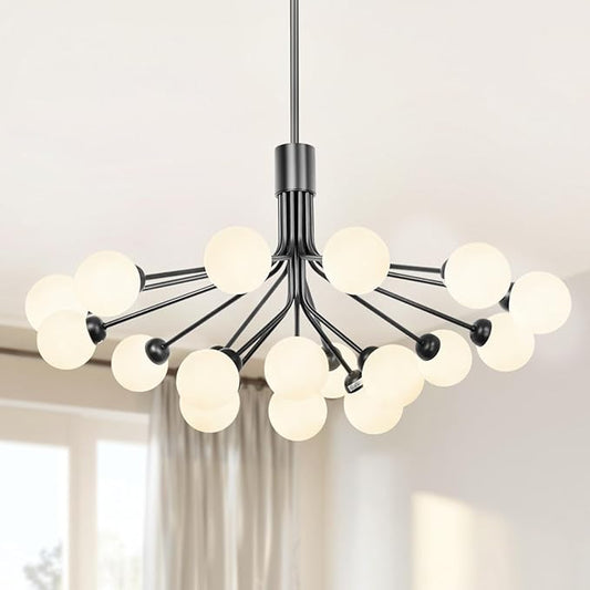 Depuley Glass Ball Sputnik Chandelier: 18-Light Modern Mid Century Black Chandelier for Dining Room - Bubble Globe Chandelier Light Fixture Height Adjustable for Kitchen Over Table (Included G9 Bulbs)