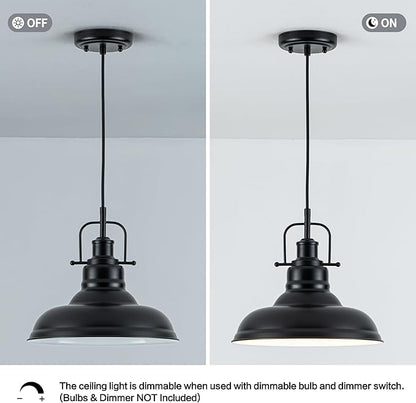 Zlepmlla Famrhouse Pendant Light, Black Pendant Light Fixture with Metal Dome Shade, Adjustable Height Hanging Light for Kitchen Island, Living Room, Bedroom