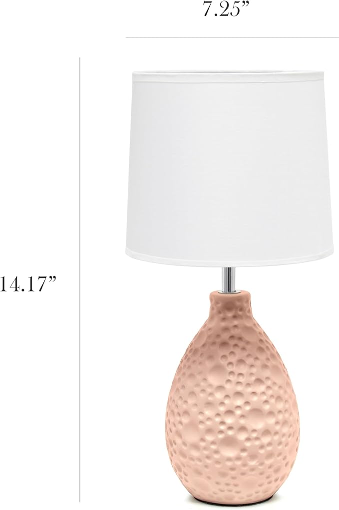 Simple Designs LT1193-PNK 14.17" Refined and Textured Oval Stucco Ceramic Table Lamp, for Living Room, Bedroom, Office, Pink