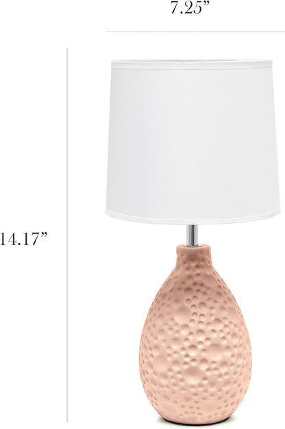 Simple Designs LT1193-PNK 14.17" Refined and Textured Oval Stucco Ceramic Table Lamp, for Living Room, Bedroom, Office, Pink