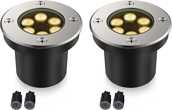 JESLED Outdoor Landscape Lights, 6W LED In Ground Well Lights, 12V 24V 3000K Warm White, IP67 Waterproof Low Voltage Landscaping Spotlight for Driveway Deck Step Yard Fence Garden Pathway (2 Pack)