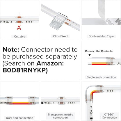 BTF-LIGHTING WS2811 Smart IC RGB FCOB COB LED Strip, UL Listed 630LEDs/m High Density Color Chasing Uniform Light, DC12V 12FT 10mm Width Tape Light for Home Party DIY Decor(No Adapter or Controller)