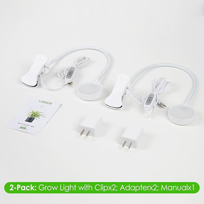 LORDEM Small Pot Clip Grow Light, Full Spectrum LED Plant Grow Lamp for Indoor Growing, Auto On/Off Timer 4/8/12H, Plant Light with 4 Dimmable Brightness Levels, Ideal for Small Indoor Plants, 2 Pack