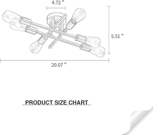 ZGLAOJT 6-Lights Semi Flush Mount Ceiling Light Fixture，Black Industrial Chandelier，Farmhouse Lighting for Dining Room Living Room Kitchen Bedroom