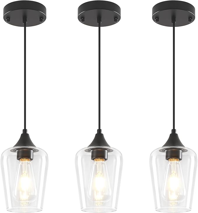 3-Pack Pendant Lights Kitchen Island Modern Glass Pendant Lighting Over Island Kitchen Hanging Light Fixtures Adjustable Hallway Pendant Lights for Bathroom Dining Room Entryway