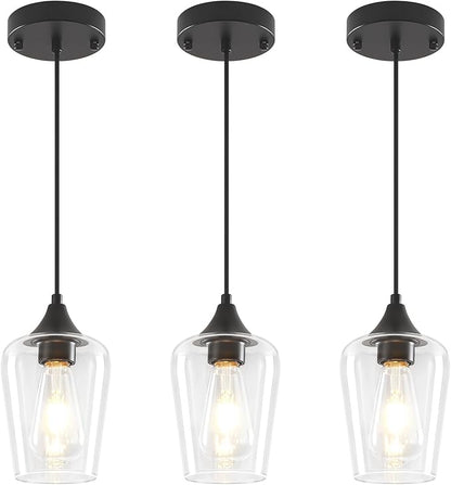 3-Pack Pendant Lights Kitchen Island Modern Glass Pendant Lighting Over Island Kitchen Hanging Light Fixtures Adjustable Hallway Pendant Lights for Bathroom Dining Room Entryway