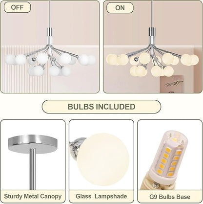 Depuley Glass Ball Sputnik Chandelier: 18-Light Modern Mid Century Chrome Chandelier Dining Room - Globe Chandelier Light Fixture Height Adjustable Kitchen Over Table (Included G9 Bulbs)